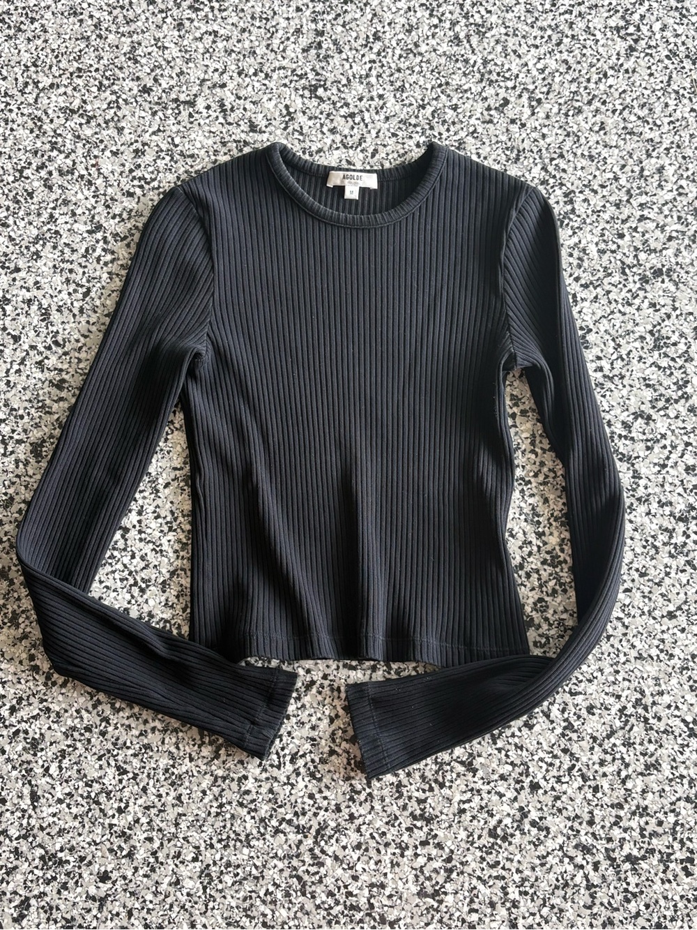 Agolde Black Ribbed Long Sleeve Crewneck Top